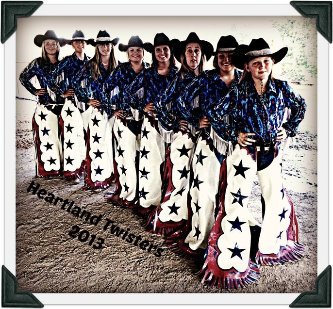 The Heartland Twisters Equestrian Drill Team in their western chaps by Hitch-N-Stitch